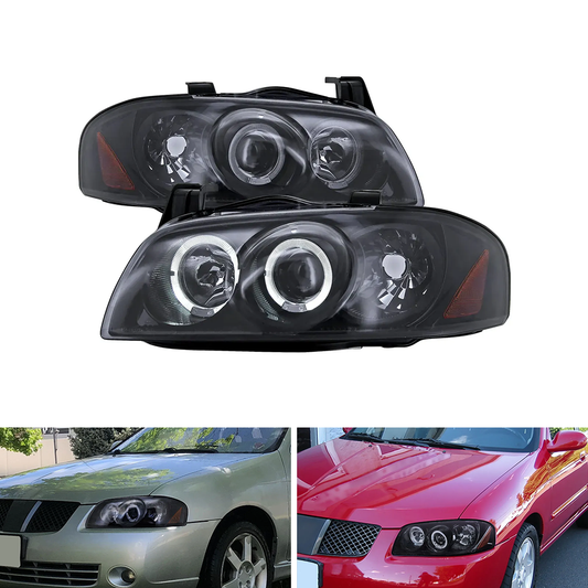 Spec-D Gloss Black Smoked Dual Halo Projector Headlights | Nissan Sentra (04-06) (2LHP-SEN04G-TM)