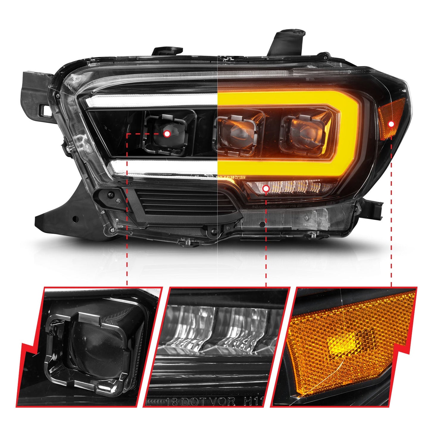 ANZO USA LED Projector Headlight for Toyota Tacoma 16-23 (111562)