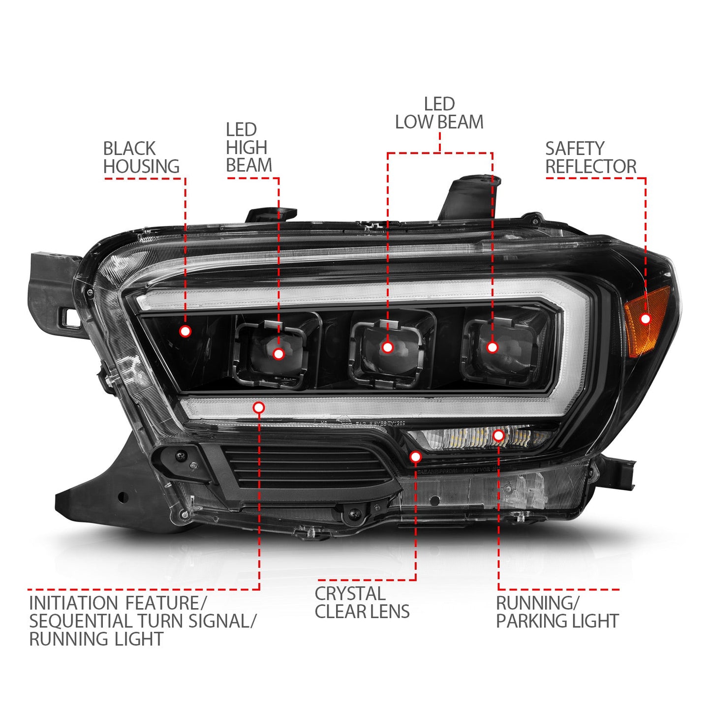 ANZO USA LED Projector Headlight for Toyota Tacoma 16-23 (111562)