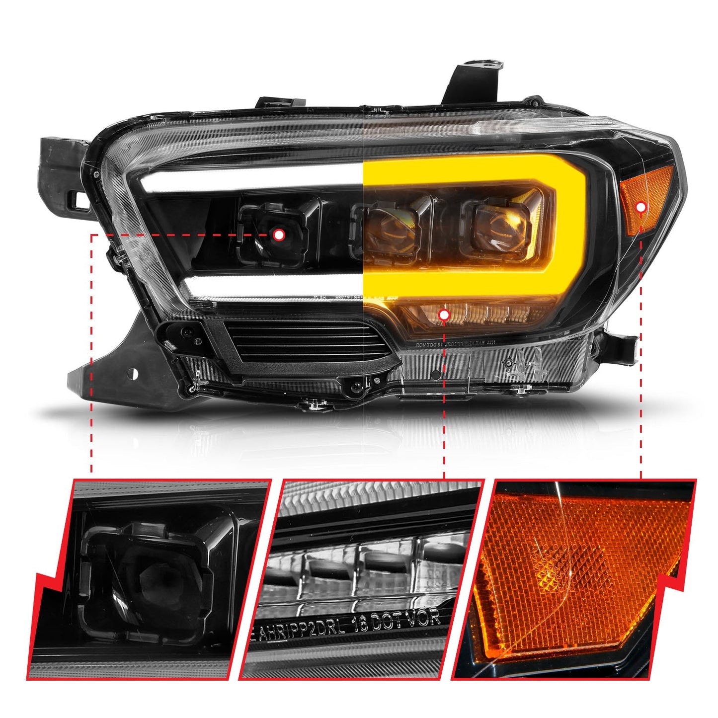 ANZO USA LED Projector Headlight for Toyota Tacoma 16-23 (111563)