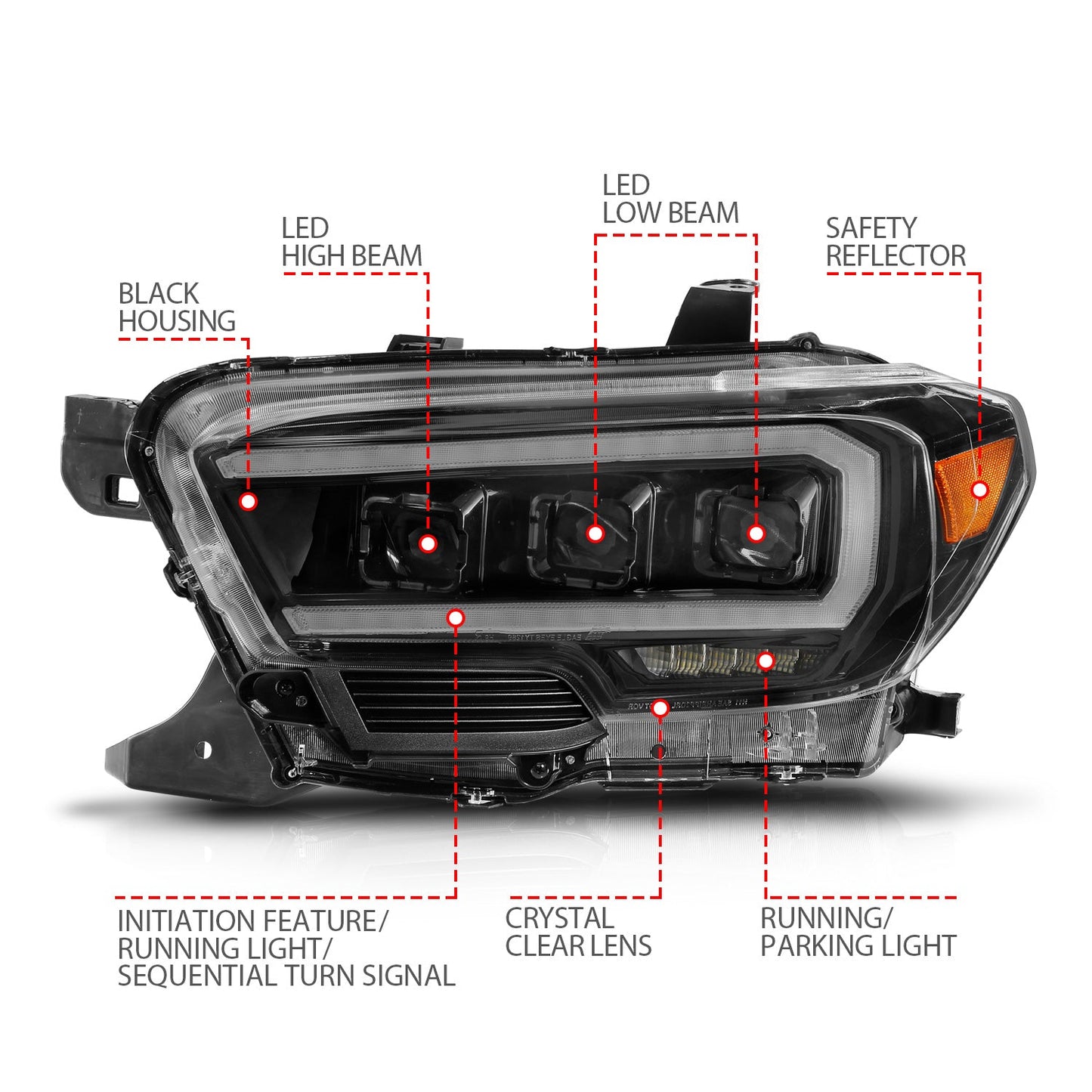 ANZO USA LED Projector Headlight for Toyota Tacoma 16-23 (111563)