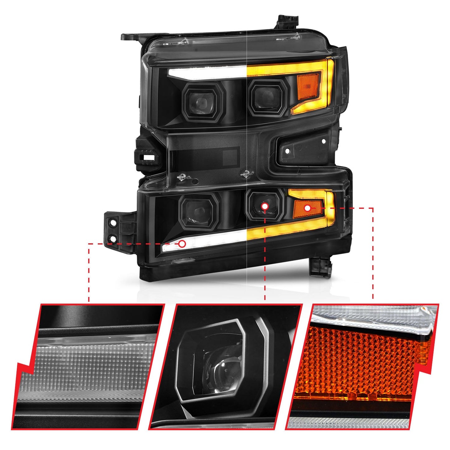 ANZO USA LED Projector Headlight for Chevrolet Silverado 1500/1500 LD/1500 LTD (111566-L)