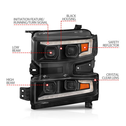 ANZO USA LED Projector Headlight for Chevrolet Silverado 1500/1500 LD/1500 LTD (111566-L)