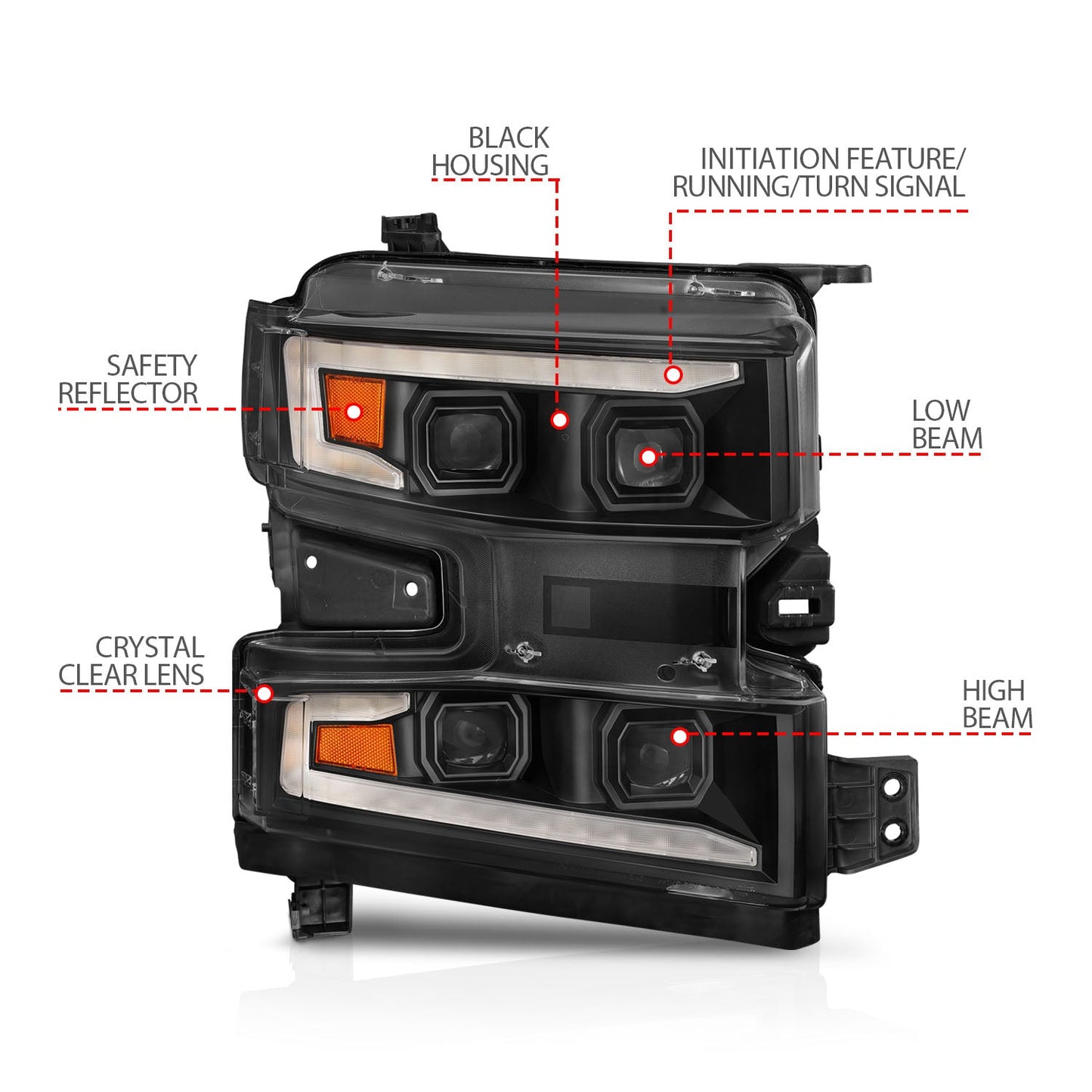 ANZO USA LED Projector Headlight for Chevrolet Silverado 1500/1500 LD/1500 LTD (111566-R)