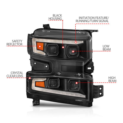 ANZO USA LED Projector Headlight for Chevrolet Silverado 1500/1500 LD/1500 LTD (111566-R)