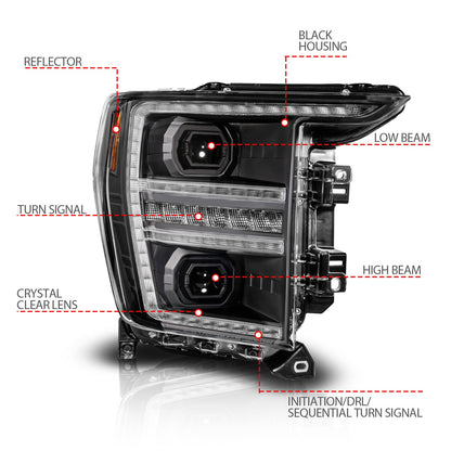 ANZO USA LED Projector Headlight w/Switchback+Sequential Black (Passenger Side Only) for 21-23 Ford F150 (111594-R)