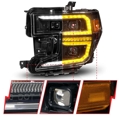 ANZO USA LED Projector Headlight w/Switchback+Sequential Black for 19-21 GMC Sierra 1500 (111600)
