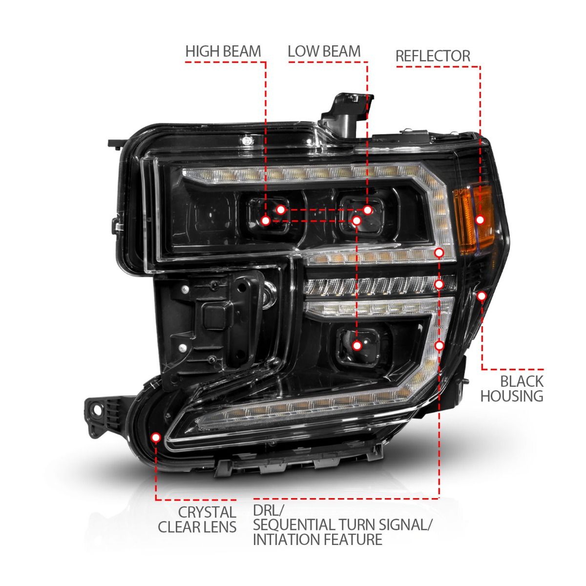 ANZO USA LED Projector Headlight w/Switchback+Sequential Black for 19-21 GMC Sierra 1500 (111600)