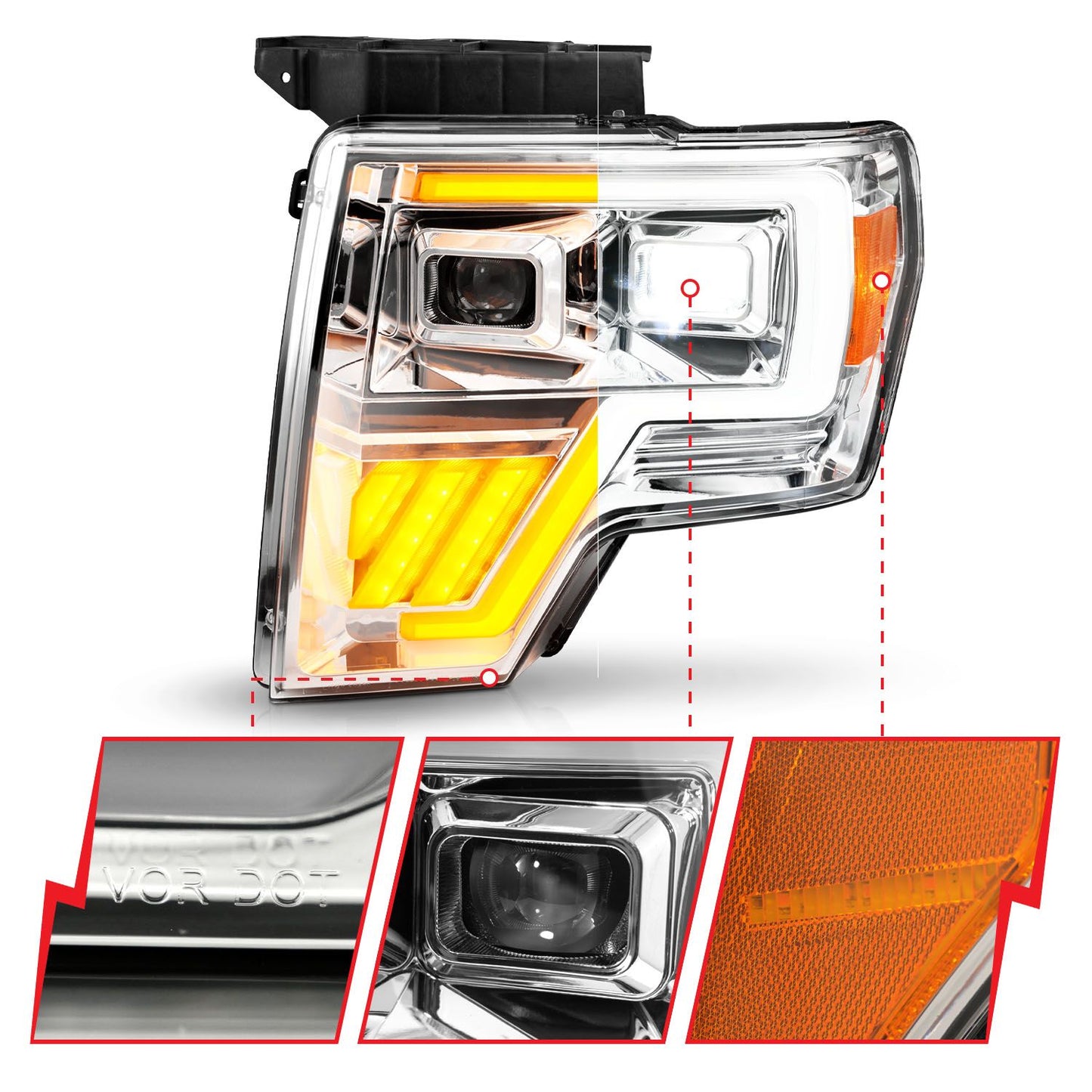 ANZO USA LED Projector Headlight for Ford F-150 09-14 (111607)