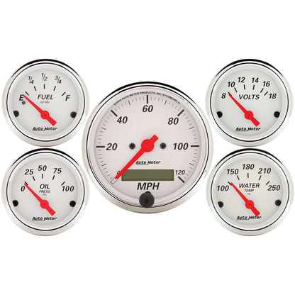 AutoMeter Arctic White 5 Pc Kit Box w/ Elec Speedo, Elec Oil Press, Water Temp, Volt, Fuel Level (1302)