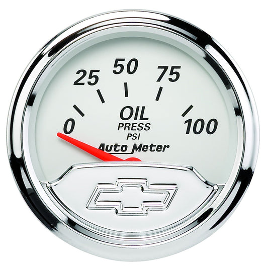 AutoMeter Chevy Vintage Bowtie 2-1/16in 0-100PSI Electronic Oil Pressure Gauge (1327-00408)