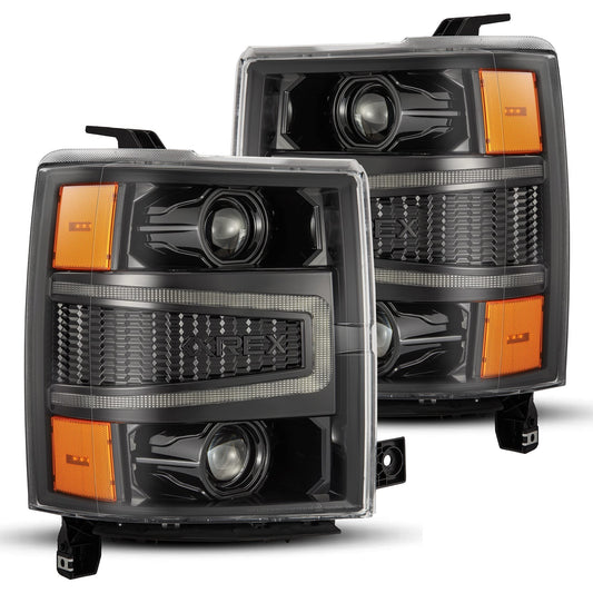 AlphaRex 14-15 Chevrolet Silverado PRO-Series Halogen Projector Headlights Alpha-Black