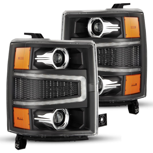 AlphaRex 14-15 Chevrolet Silverado PRO-Series Halogen Projector Headlights Black