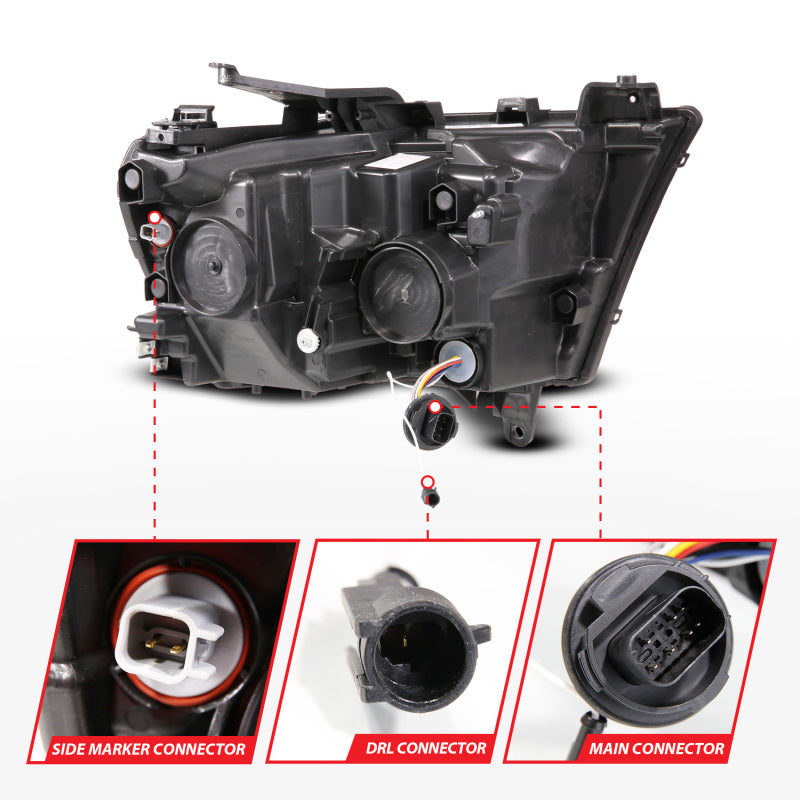 ANZO Full LED Proj Headlight DRL/SeqSig Black Driver Side | RAM 1500 (19-24) (111628A-L)