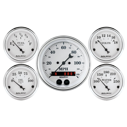 AutoMeter Auto Meter Speedometer 3-3/8in and 2-1/16in 5 Piece Old Tyme White Gauge Kit (1650)