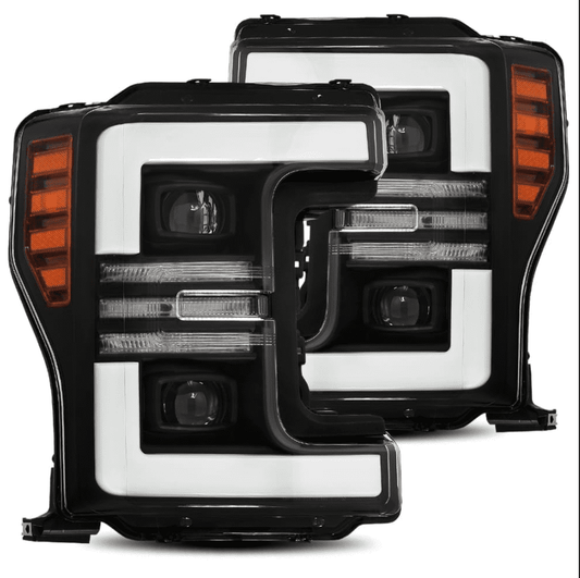 AlphaRex 17-19 Ford Super Duty PRO-Series Halogen Projector Headlights Black