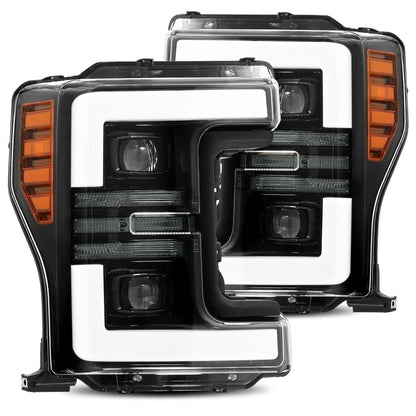 AlphaRex 17-19 Ford Super Duty PRO-Series Halogen Projector Headlights Jet Black