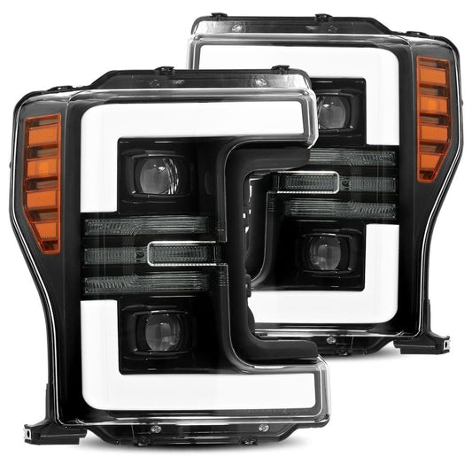 AlphaRex 17-19 Ford Super Duty PRO-Series Halogen Projector Headlights Jet Black