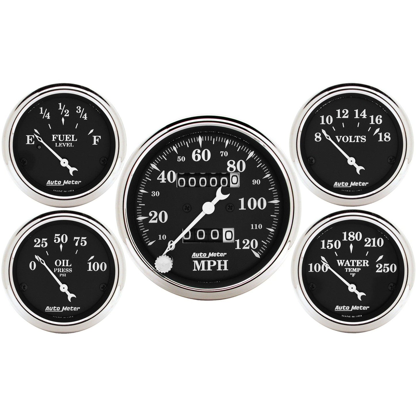 AutoMeter Auto Meter Gauge Kit 5 pc. 3 1/8in and 2 1/16in Mechanical Speedometer Old Tyme Black (1708)