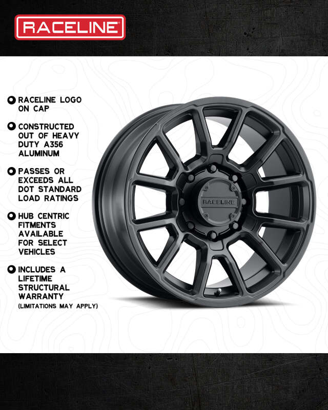 Raceline 950 Gauge Satin Black | 17x8.5" +18mm | 6x139.7mm Wheel