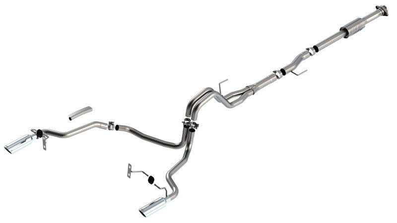 Borla 3" into dual 2.25" Cat-Back System | Ford F-150 (21) 2.7L/3.5L | Split Rear Exit Bright Chrome Tips ATAK