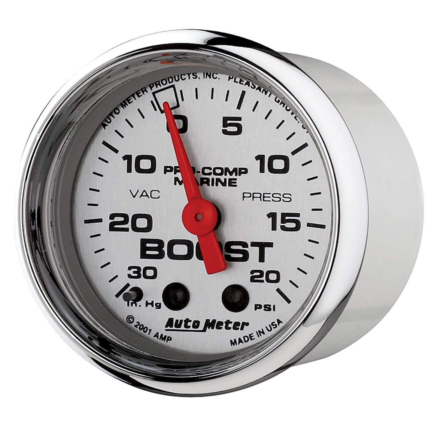 AutoMeter Marine Chrome Ultra-Lite 2-1/16in 0-30 HG / 0-20 PSI Vacuum / Boost Gauge (200774-35)