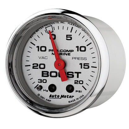 AutoMeter Marine Chrome Ultra-Lite 2-1/16in 0-30 HG / 0-20 PSI Vacuum / Boost Gauge (200774-35)