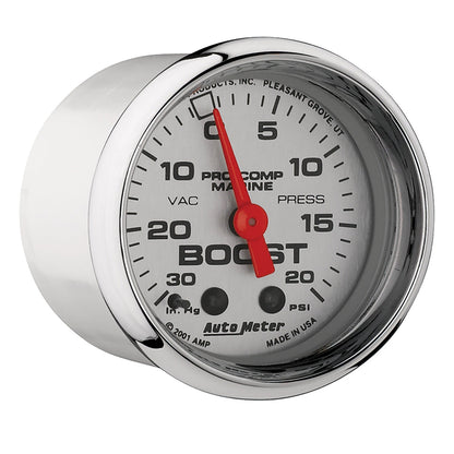 AutoMeter Marine Chrome Ultra-Lite 2-1/16in 0-30 HG / 0-20 PSI Vacuum / Boost Gauge (200774-35)