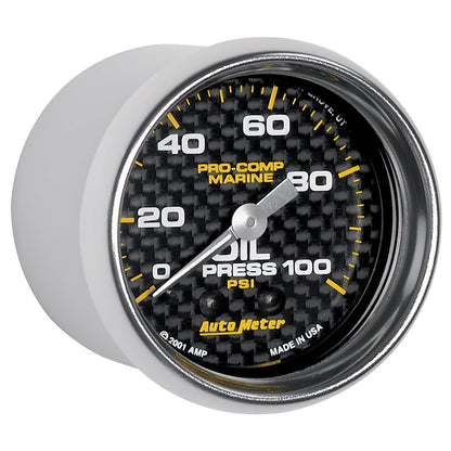 AutoMeter Marine Carbon Fiber Ultra-Lite 2-1/16in 100PSI Mechanical Oil Pressure Gauge (200790-40)