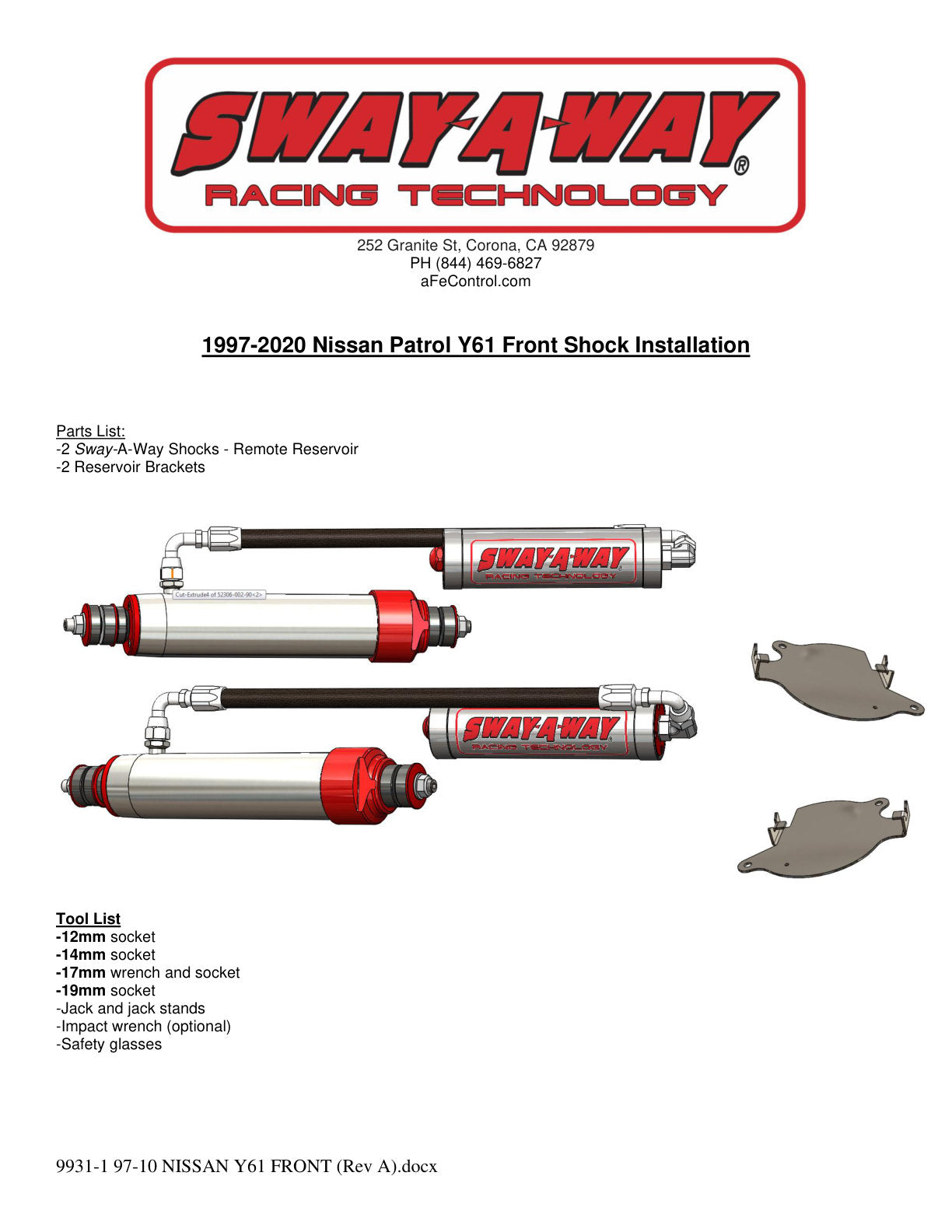 aFe Sway-A-Way 2.5in Front Shock Kit w/ Remote Reservoir | Nissan Patrol (97-17) (201-5600-05)
