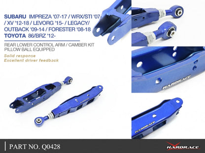 Hardrace Pillow Ball Rear Lower Control Arm Subaru Impreza 07- / WRX / STI 07-22 / Xv 12-