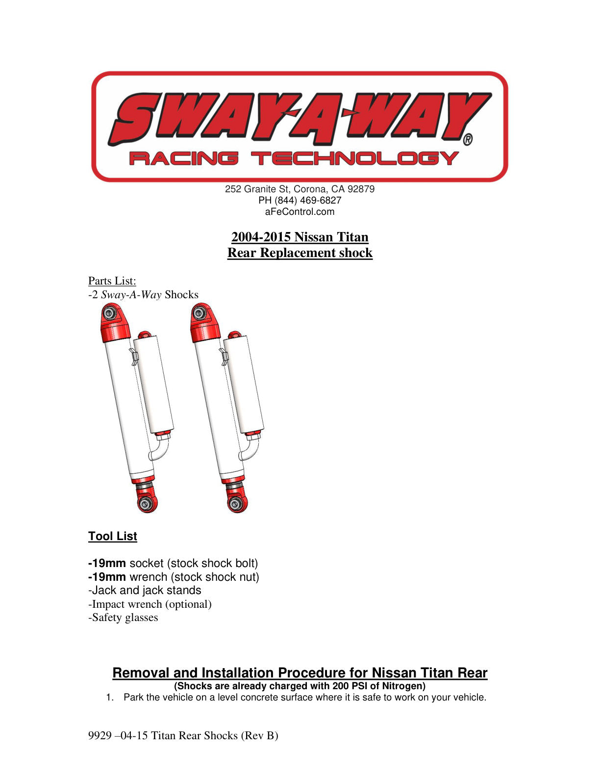 aFe 2.0in Rear Shock Kit w/ Piggyback Reservoir | Nissan Titan (04-15) (202-0052-01)