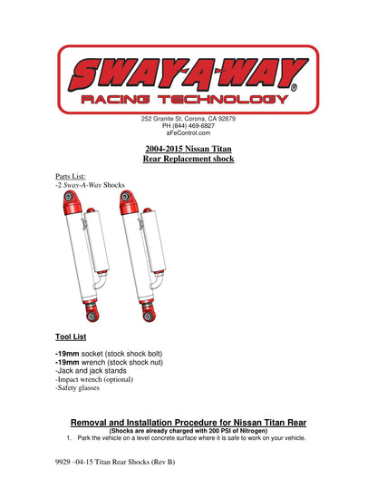 aFe 2.0in Rear Shock Kit w/ Piggyback Reservoir | Nissan Titan (04-15) (202-0052-01)