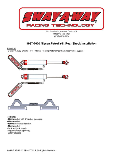 aFe Sway-A-Way 2.5in Rear Shock Kit w/ Remote Reservoir | Nissan Patrol (97-17) (202-0056-01)
