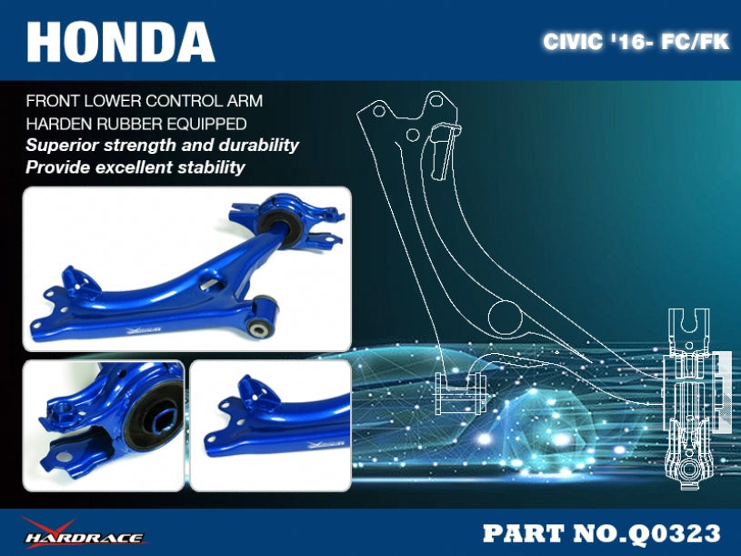 Hardrace Hardened Rubber Front Lower Arm Honda Civic 10th FC/FK 2016-2021