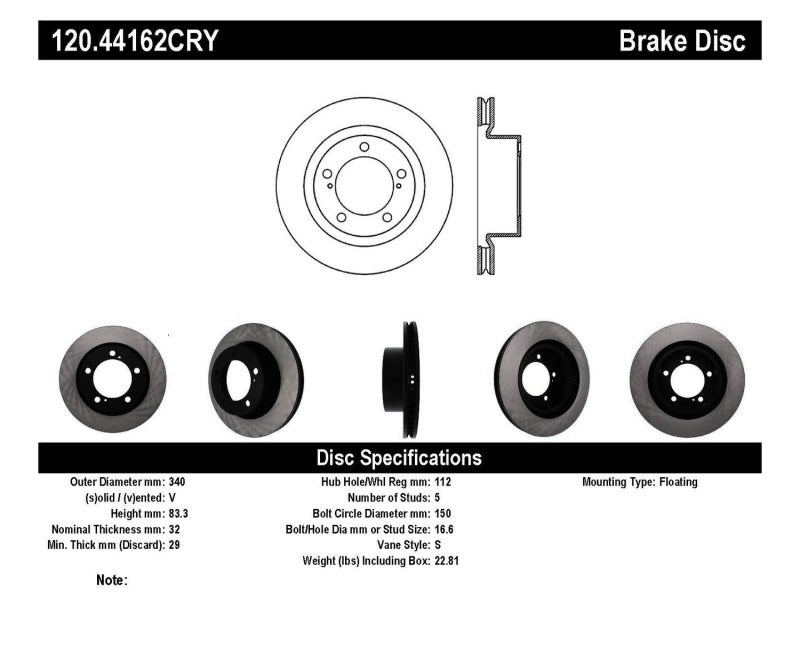 StopTech 120.44162CRY Cryo-Treated Disc Brake Rotor for 08-20 Land Cruiser