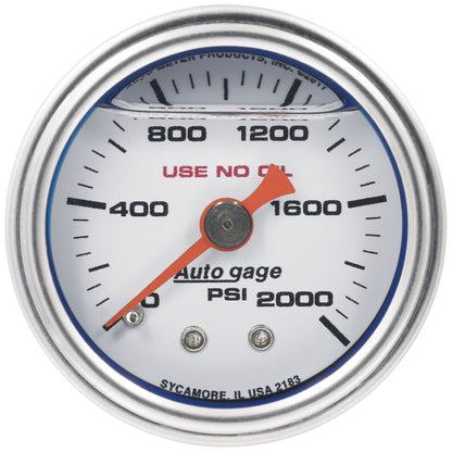 AutoMeter AutoGage 1.5in Liquid Filled Mechanical 0-2000 PSI Fuel Pressure Gauge - White (2183)
