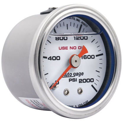AutoMeter AutoGage 1.5in Liquid Filled Mechanical 0-2000 PSI Fuel Pressure Gauge - White (2183)