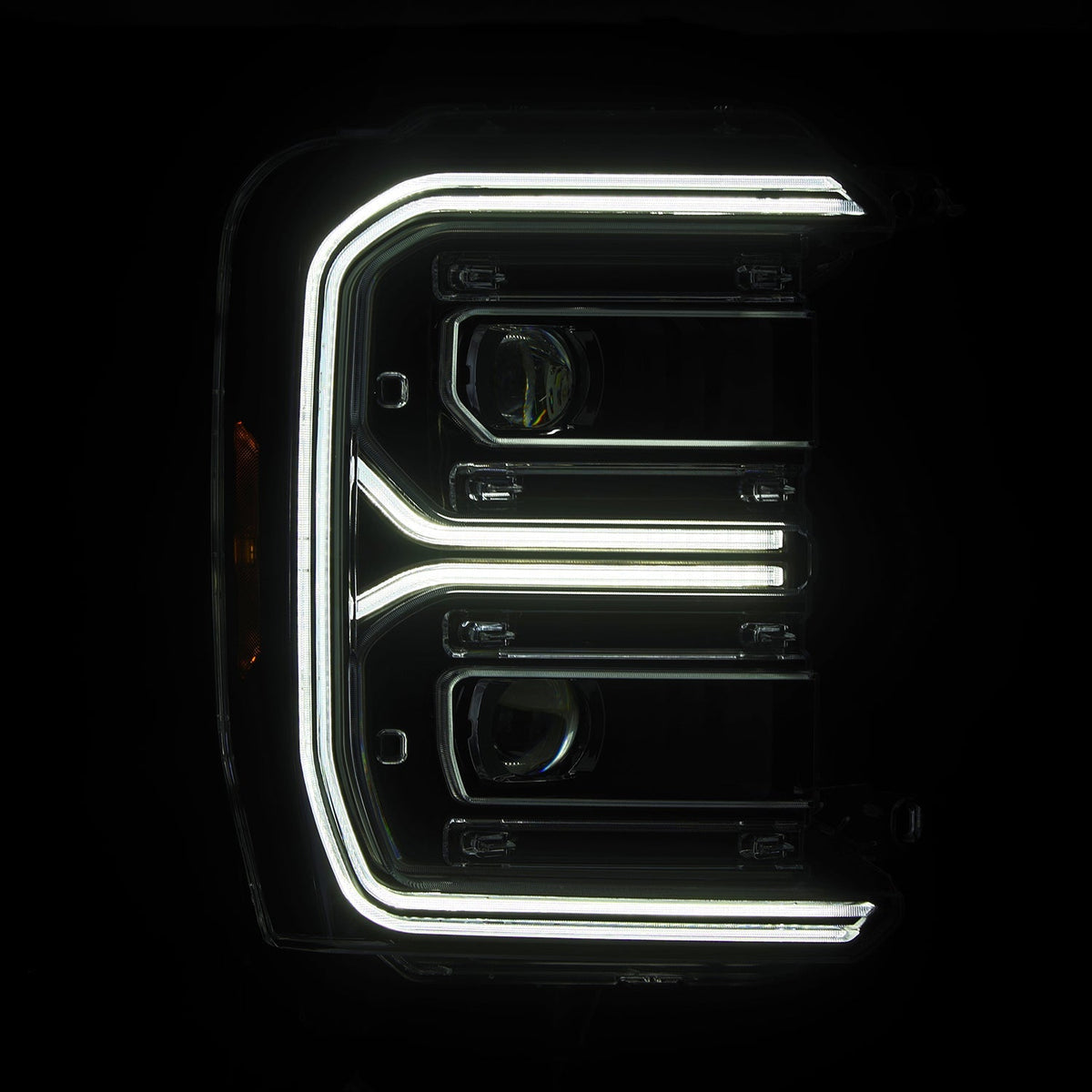 AlphaRex 23-26 Ford F-250 SD LUXX LED Proj Headlights Blk w/Activ Light/Seq Signal/Switchback