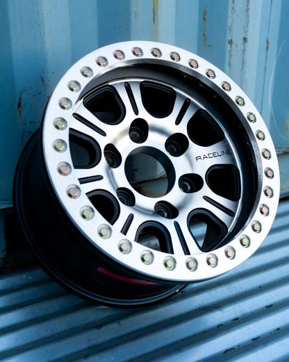 (set of 4) Raceline RT232 Monster Black & Machined Beadlock | 15x8" -32mm | 5x114.3mm Wheel