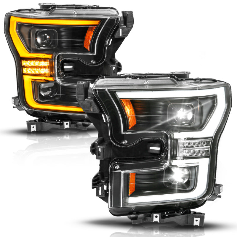 ANZO Full LED Proj Headlights Init/SeqSig Black Pair | Ford F-150 (15-17) (111630A)