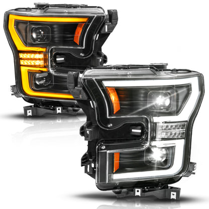 ANZO Full LED Proj Headlights Init/SeqSig Black Pair | Ford F-150 (15-17) (111630A)