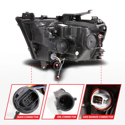 ANZO Full LED Proj Headlight DRL/SeqSig Black Pass. Side | RAM 1500 (19-24) (111628A-R)