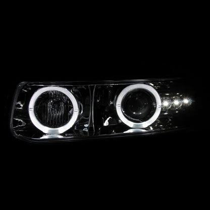 1999-2002 Chevrolet Silverado/ 2000-2006 Chevrolet Tahoe/Suburban Dual Halo Projector Headlights with LED Turn Signal Bumper Lights (Chrome Housing/Clear Lens)