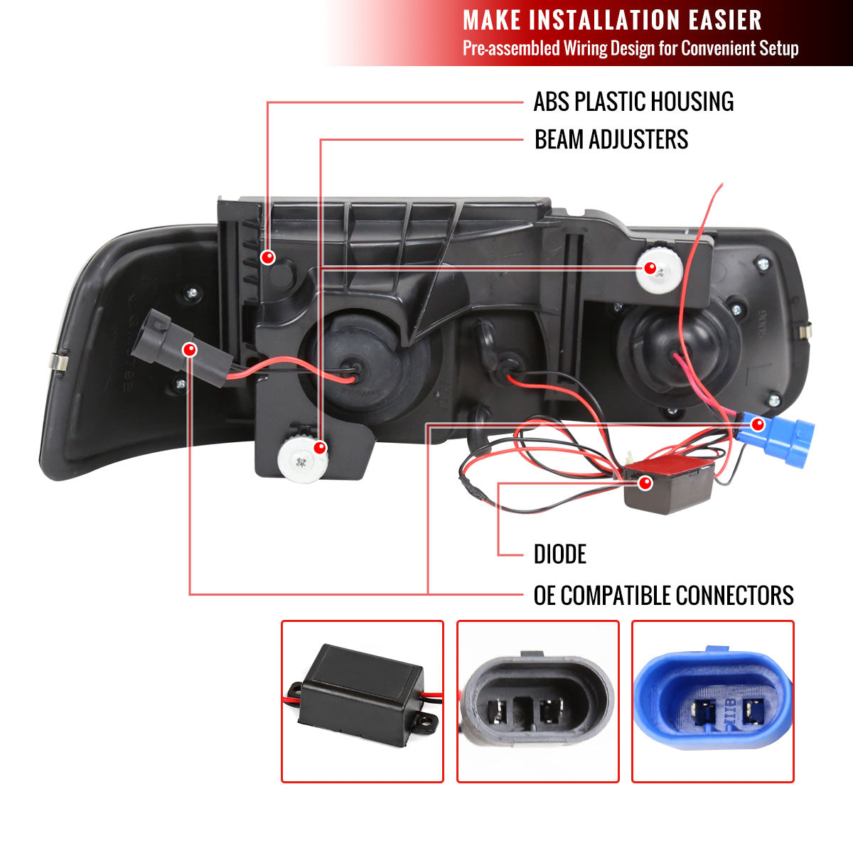 1999-2002 Chevrolet Silverado/ 2000-2006 Chevrolet Tahoe/Suburban Dual Halo Projector Headlights with LED Turn Signal Bumper Lights (Chrome Housing/Clear Lens)