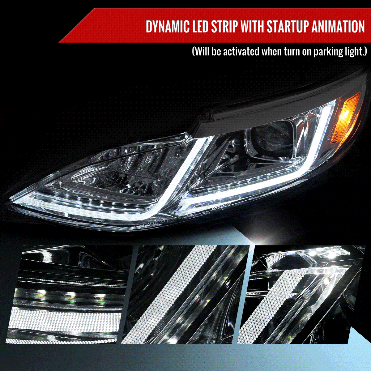 2019-2024 Chevrolet Malibu Full LED Projector Headlights Switchback Sequential Turn Signal (Chrome Housing/Clear Lens)