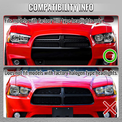 2011-2014 Dodge Charger HID Projector Headlights w/ LED DRL Light Strip Sequential Turn Signal and Side Marker (Black Housing / Clear Lens)