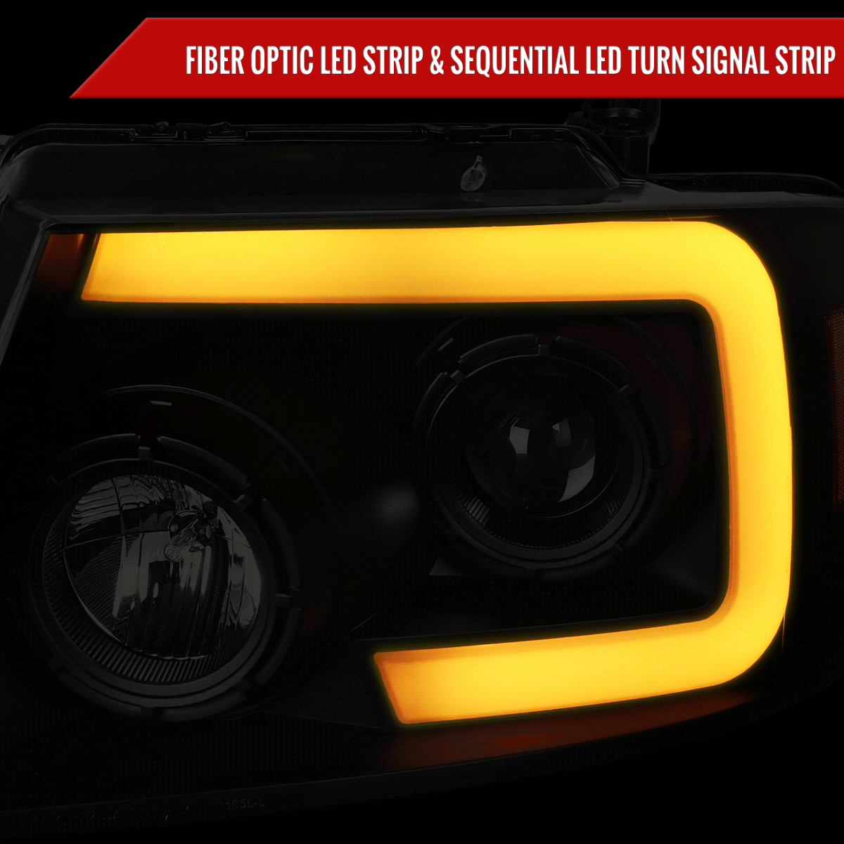 2004-2008 Ford F-150/ 2006-2008 Lincoln Mark LT Switchback Sequential LED C-Bar Projector Headlights (Black Housing/Smoked Lens)