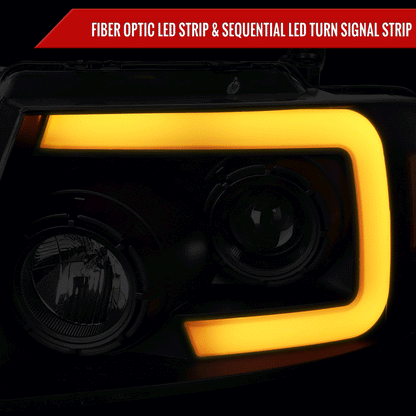 2004-2008 Ford F-150/ 2006-2008 Lincoln Mark LT Switchback Sequential LED C-Bar Projector Headlights (Black Housing/Smoked Lens)