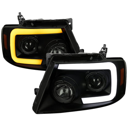 2004-2008 Ford F-150/ 2006-2008 Lincoln Mark LT Switchback Sequential LED C-Bar Projector Headlights (Black Housing/Smoked Lens)